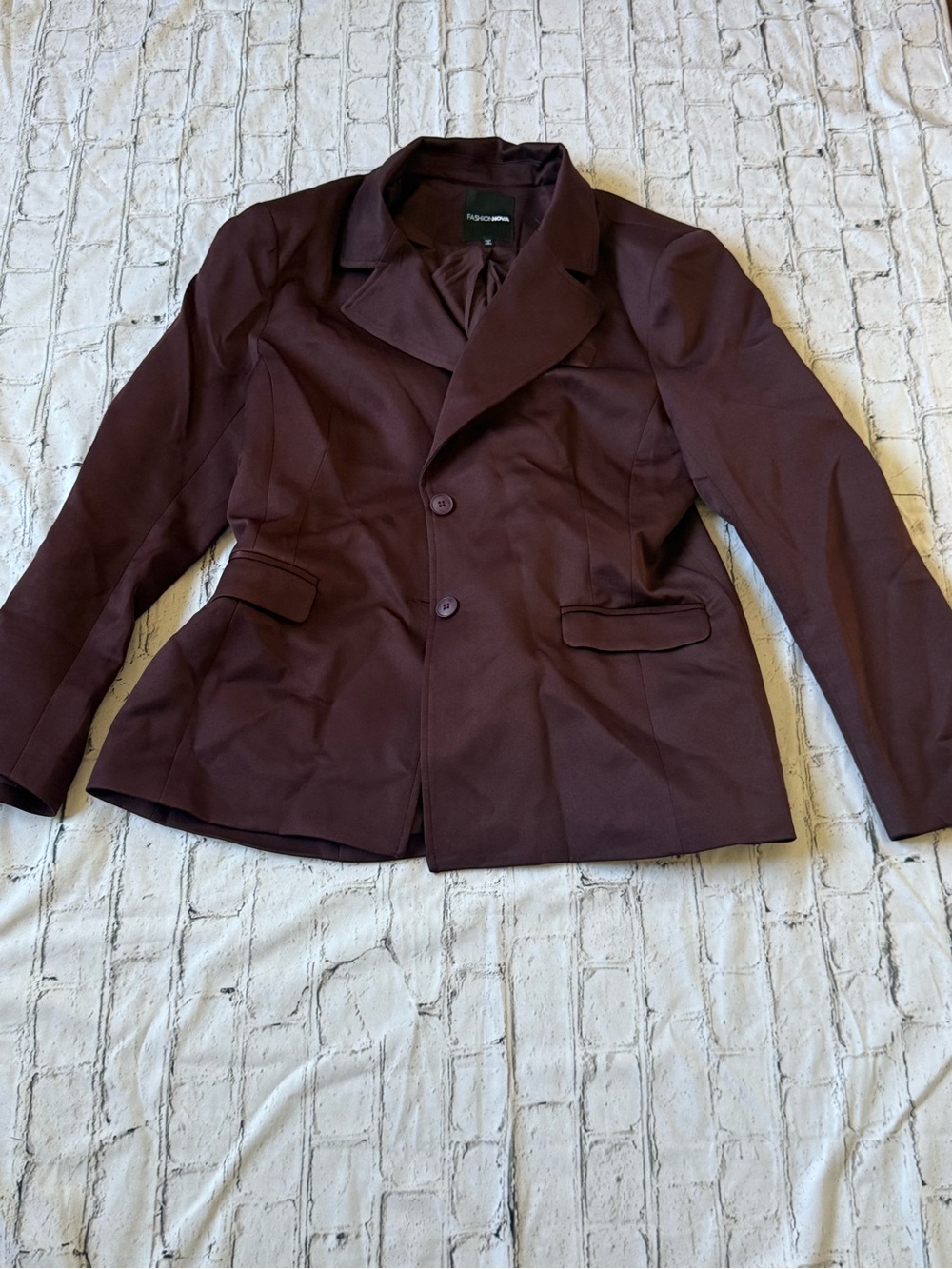 Burgundy blazer and slacks
